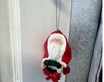 Whimsical Santa Christmas Ornament Red Dangling Legs 3" Carved Bare Feet