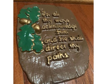 Vintage Plaster Wall Plaque Proverbs 3:6 Scripture Religious Chalkware Buckeye