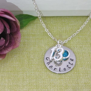 13th Birthday Name Necklace, Birthstone Charm Necklace, Hand Stamped Name Disc. Teenager Milestone Gift Personalised Jewellery UK Seller Bild 9