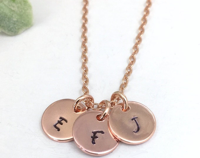 Rose Gold Tone Necklace 2 3 4 or 5 Initials Hand Stamped Personalised Gift