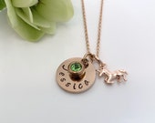 Rose Gold Name Necklace Tiny Unicorn Charm Necklace Personalised Necklace Rose Gold Dainty Necklace Gift UK Seller
