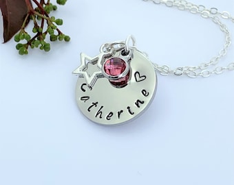 Personalised Jewellery Name Necklace Star Charm Birthstone Necklace Gift Birthday Boxed UK Seller