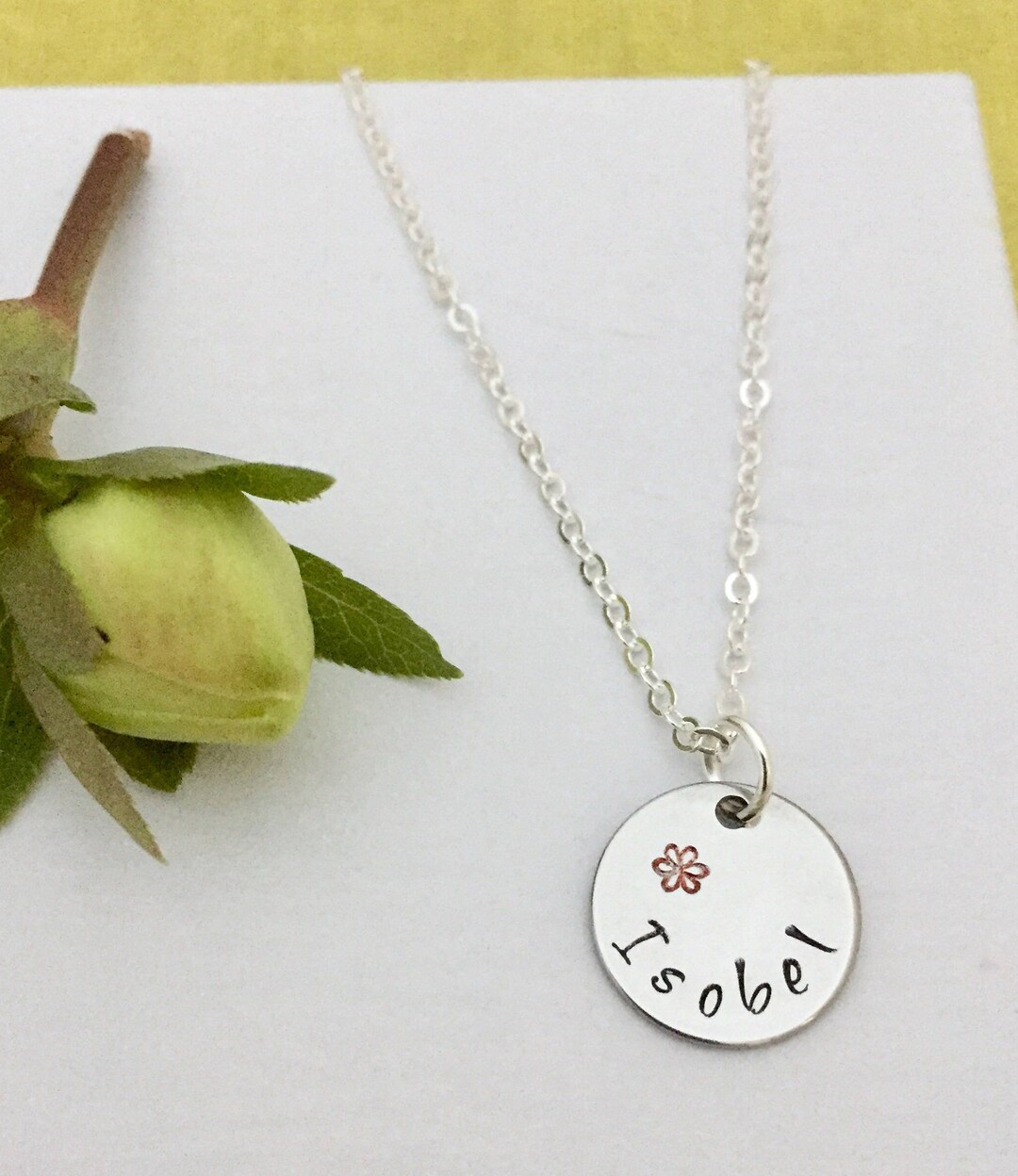 Children's Name Necklace Hand Stamped Flower Personalised Birthday