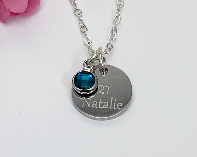 Personalised Special Birthday Name and Birthstone Necklace Any 1 or 2 Digit Number Personalised Jewellery