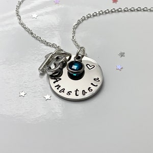 13th Birthday Name Necklace, Birthstone Charm Necklace, Hand Stamped Name Disc. Teenager Milestone Gift Personalised Jewellery UK Seller afbeelding 3