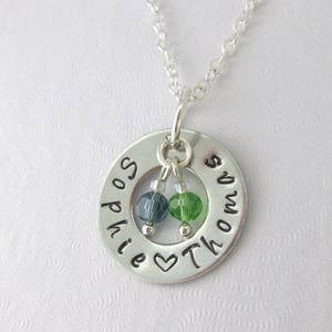 Personalized 2 Name Birthstone Necklace Ideal Mum Grandma Gift Silver plated Chain UK Seller