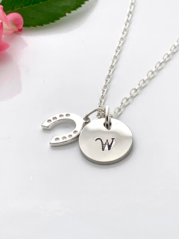 Silver Initial Necklace Sterling Silver Horse Shoe Charm Necklace