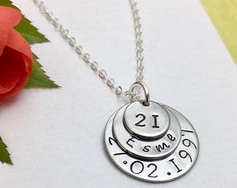 Birthday Necklace Name Date 3 Layer Necklace Any Birthday Number Personalised Jewellery Name Necklace Gift