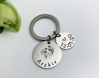 Personalised Baby Feet Key Ring Name Date New Mum Gift Personalised Jewellery UK Seller