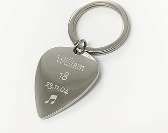 Guitar Pick Personalised with Name Age and Date of Birth Key Ring Special Birthday Gift Any Age Key Ring Gift for Her or Him UK Seller