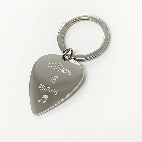 Guitar Pick Personalised with Name Age and Date of Birth Key Ring Special Birthday Gift Any Age Key Ring Gift for Her or Him UK Seller