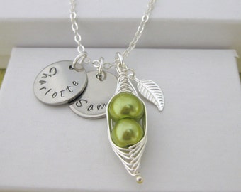 Personalised Necklace Peas in a Pod Necklace Family Names Necklace 1 or 2 Names Mother's Day Gift UK Seller