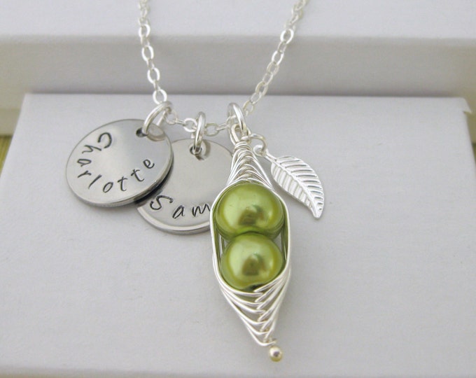 Personalised Necklace Peas in a Pod Necklace Family Names Necklace 1 or 2 Names Gift UK Seller