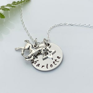 Name Necklace Horse Charm Star Charm Necklace Personalised Horse Lovers Gift UK Seller