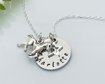 Name Necklace Horse Charm Star Charm Necklace Personalised Horse Lovers Gift UK Seller