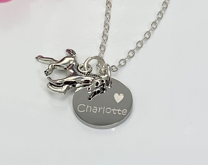 Name and Horse Charm Necklace Heart Silver Personalized Jewellery Personalised Gift UK Seller