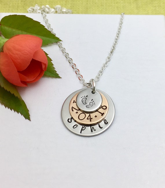 Baby Feet Necklace Name Date 3 Layer 