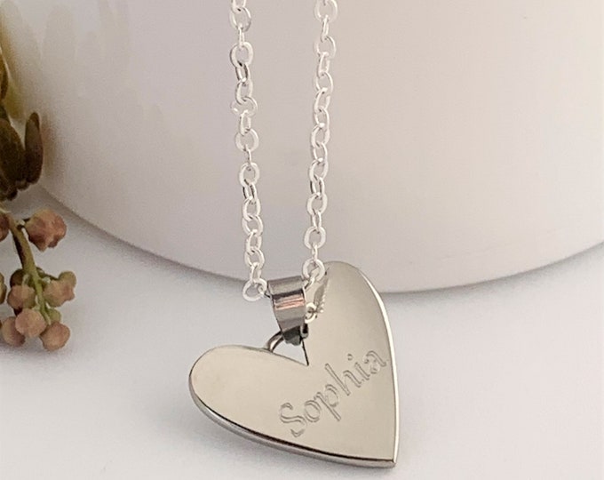 Heart Name Necklace Engraved  Name Jewellery Personalised Mother's Day Gift Personalised Jewellery Gift