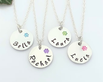 Children's Name Necklace Hand Stamped Flower Personalised Birthday Party Gift Valentine's Day Gift Children's Jewellery UK Seller