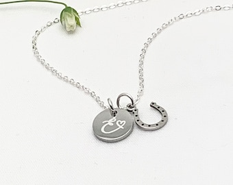 Personalised Lucky Charm Initial Necklace with Horseshoe Charm - Bridesmaid and Bridal Custom Gift