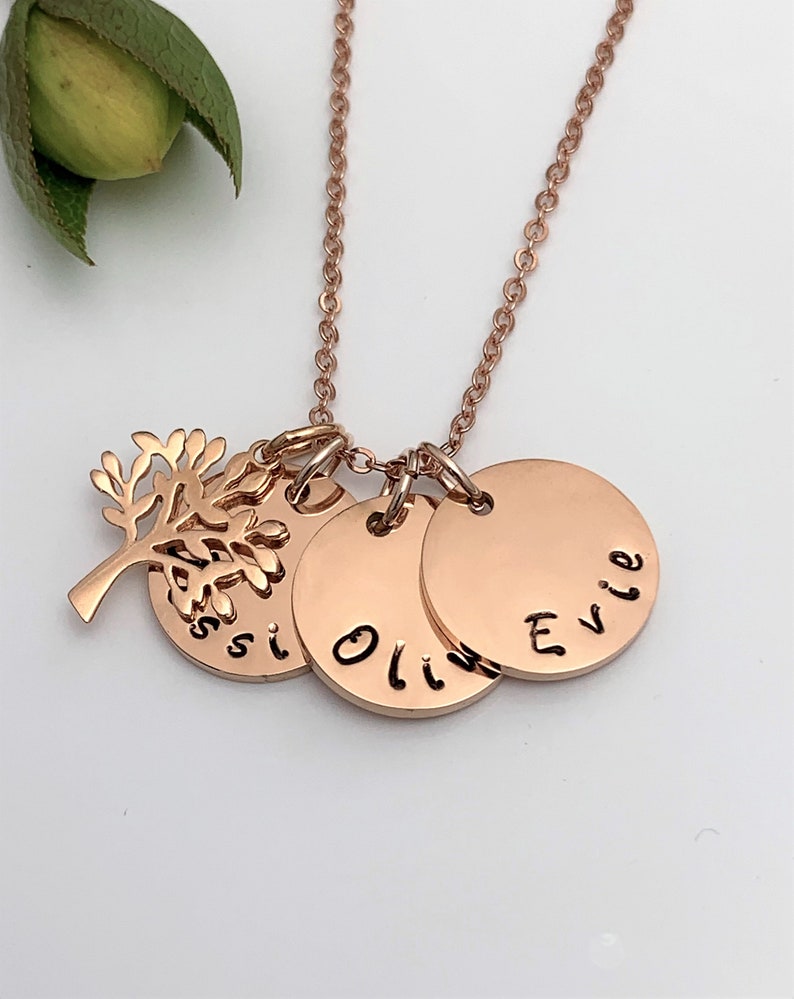 Family Tree Names Necklace, 1, 2 or 3 Names, Rose Tree of Life Necklace ...