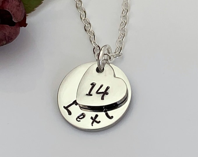 14th Birthday Name Necklace Personalised Necklace Heart Charm Special Birthday Gift Boxed UK Seller. Any 1 or 2 digit number