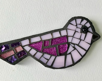Pink Mosaic bird with Hot Pink glitter tiles, Mosaic Bird Art, Bird Lover Gift, Free Shipping, Pink bird