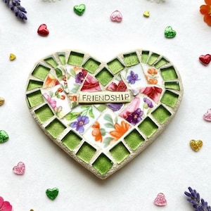 Mosaic Heart Wall Hanging, Vintage China Tile, Inspirational Art