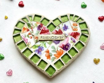 Mosaic Heart Wall Hanging, Vintage China Tile, Inspirational Art
