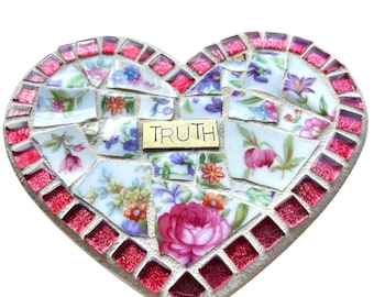Mosaic Heart Decor, Thoughtful Gift, Vintage China, 6" Heart, Inspirational Art