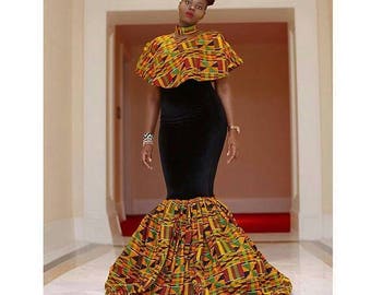 Engagement dress, wedding dress, mermaid dress, kente dress, african print dress, Free shipping, birthday gift, graduation gift