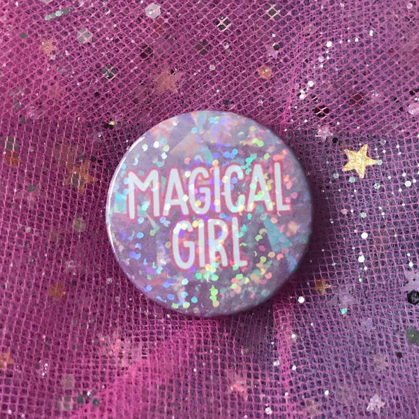 Magical Girl Holographic 38mm Pin Badge - Kawaii Rainbow Glitter Pastel Cute Fairy Kei