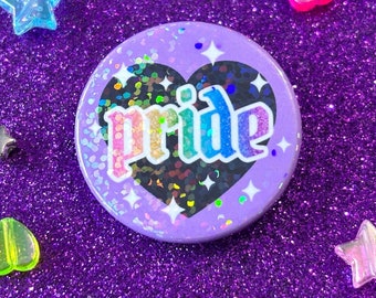 Pride Holographic Pin Badge | 38mm, Cute Pin, Pastel, Rainbow, LGBTQA, Lesbian, Gay, Bisexual, Pansexual, Trans, Non Binary, Ally Support