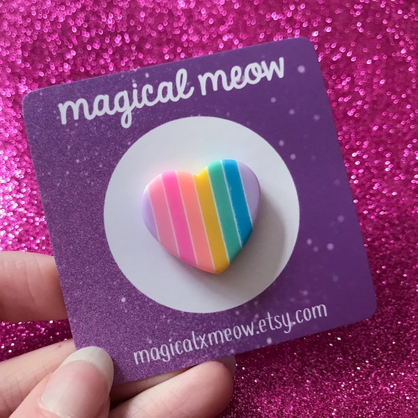 Rainbow Heart Pin | Pride Pin, Dainty Badge, Multicolour, Love Heart, Kawaii, Pastel Aesthetic, Self Love