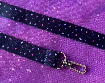 Black Star Lanyard | Pink Purple Lilac Stars, Cute Sparkles, Pastel Goth, Emo, Alternative Accessories, Work Keychain, ID Event Pass Holder