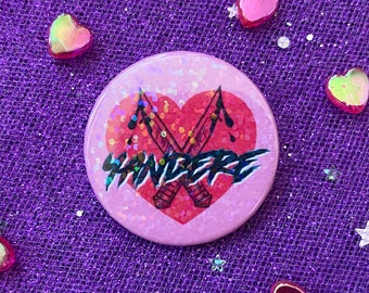 Yandere Holographic Pin Badge | 38mm, Anime Girl, Love You To Death, Menhera, Yami Kawaii, Harajuku, Creepy Cute, Goth Aesthetic