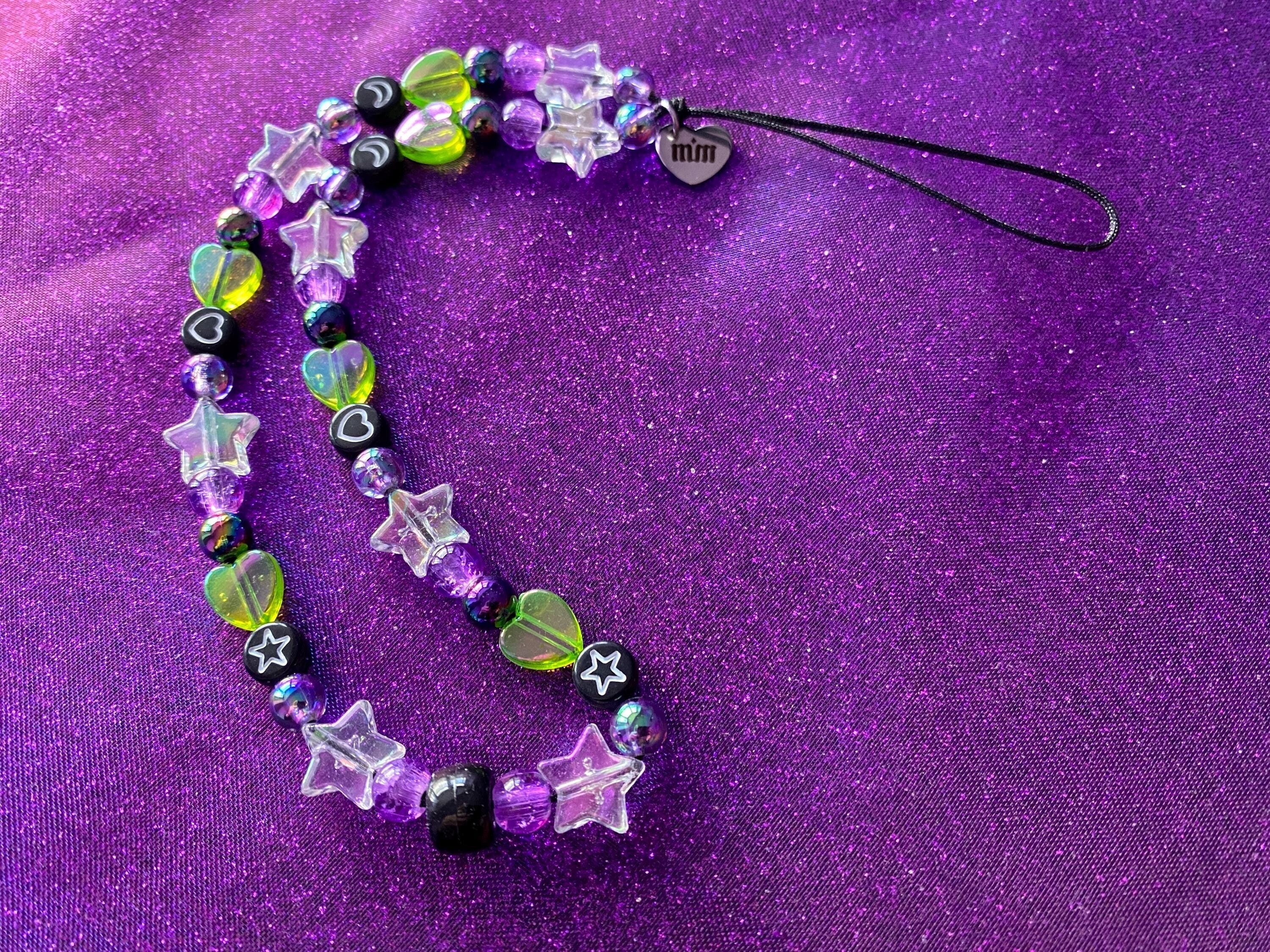 Gruselige süße Glasperlen Anhänger | Gruselige Ästhetik, irisierendes Herz, Emo, Y2K Stil, Handy Zubehör, Pastel Goth, Halloween Charm