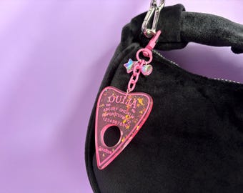 Baby Pink Glitter Ouija Charm | Kawaii, Ouija Board, Creepy Cute, Pastel Goth, Yami Kawaii, Witchcraft, Halloween, Resin, Keyring Gift