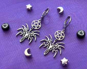 Pentagram-zwaard gotische druppeloorbellen | Zilveren gothic-oorbellen, alternatief meisje, Witchy-sieraden, metalen emo-oorbellen, krijgerssieraden