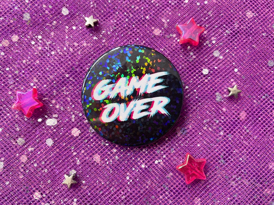 Gamer Pin Design Game Over Holographic Pin Badge | 38mm, Gamer Pin, Gamer Badge, 3D ...