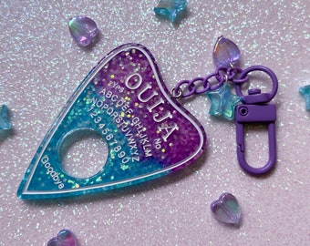 Blue + Purple Glitter Ouija Charm | Kawaii, Ouija Board, Creepy Cute, Pastel Goth, Yami Kawaii, Witchcraft, Halloween, Resin, Keyring Gift