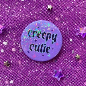 Creepy Cutie Holographic 38mm Pin Badge Cute, Glitter, Spooky Season, Halloween, Creepy Cute, Pastel Goth image 2