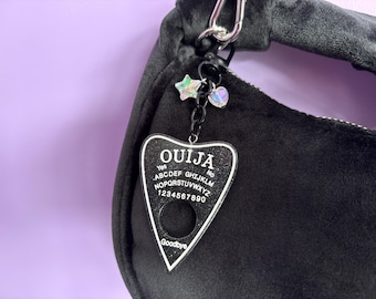 Black Glitter Ouija Charm | Kawaii, Ouija Board, Creepy Cute, Pastel Goth, Yami Kawaii, Witchcraft, Halloween, Resin, Keyring Gift