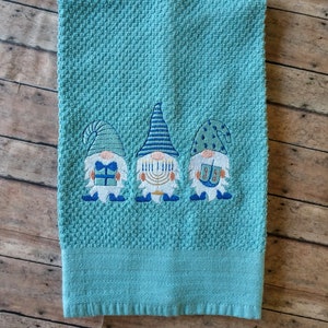 Hanukkah gnomes embroidered kitchen towel, Holiday kitchen towel,housewarming gift, kitchen decor, Hanukkah, Hanukkah gift