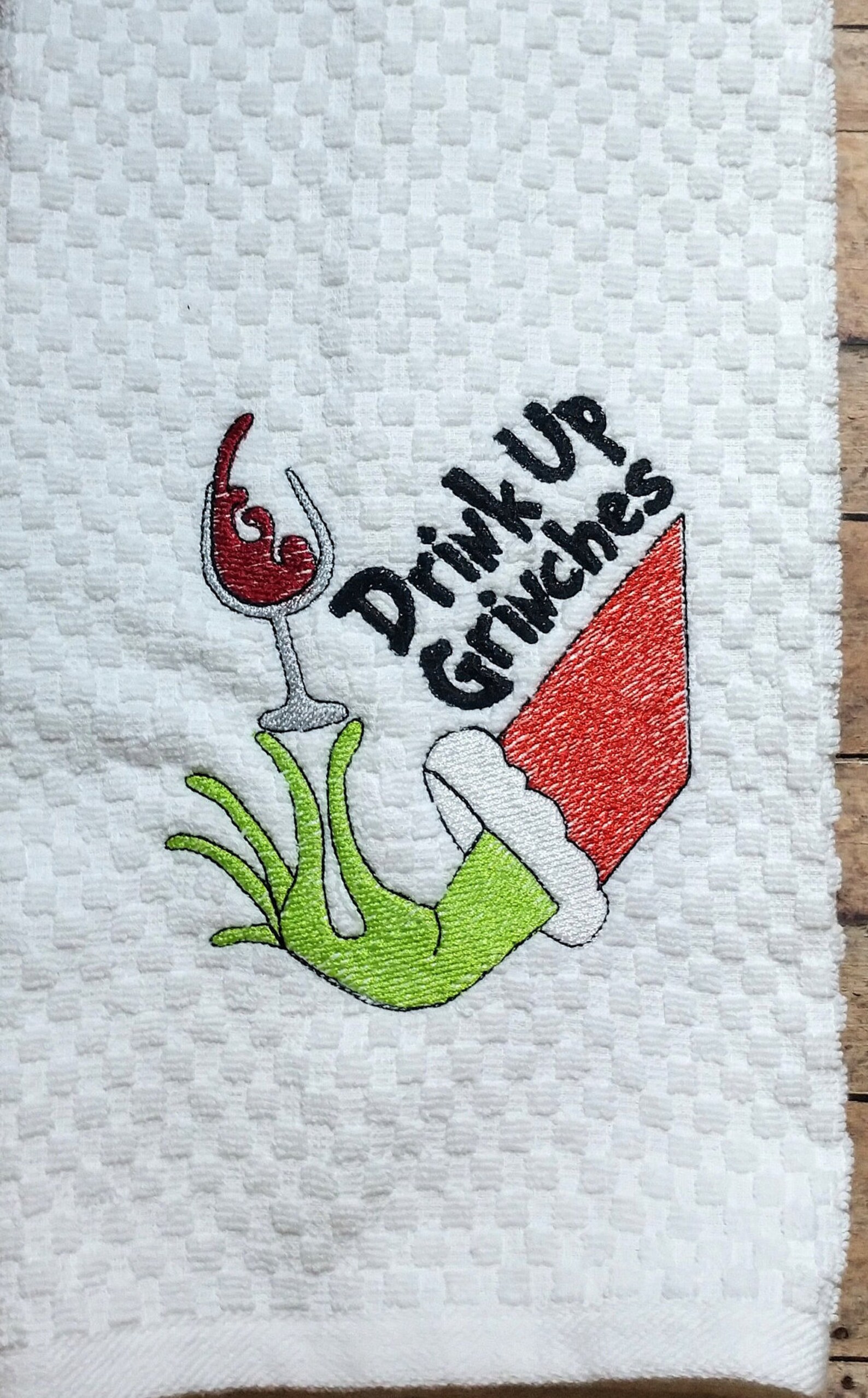 Grinch inspired kitchen towels Drink up Grinches Grinch Etsy