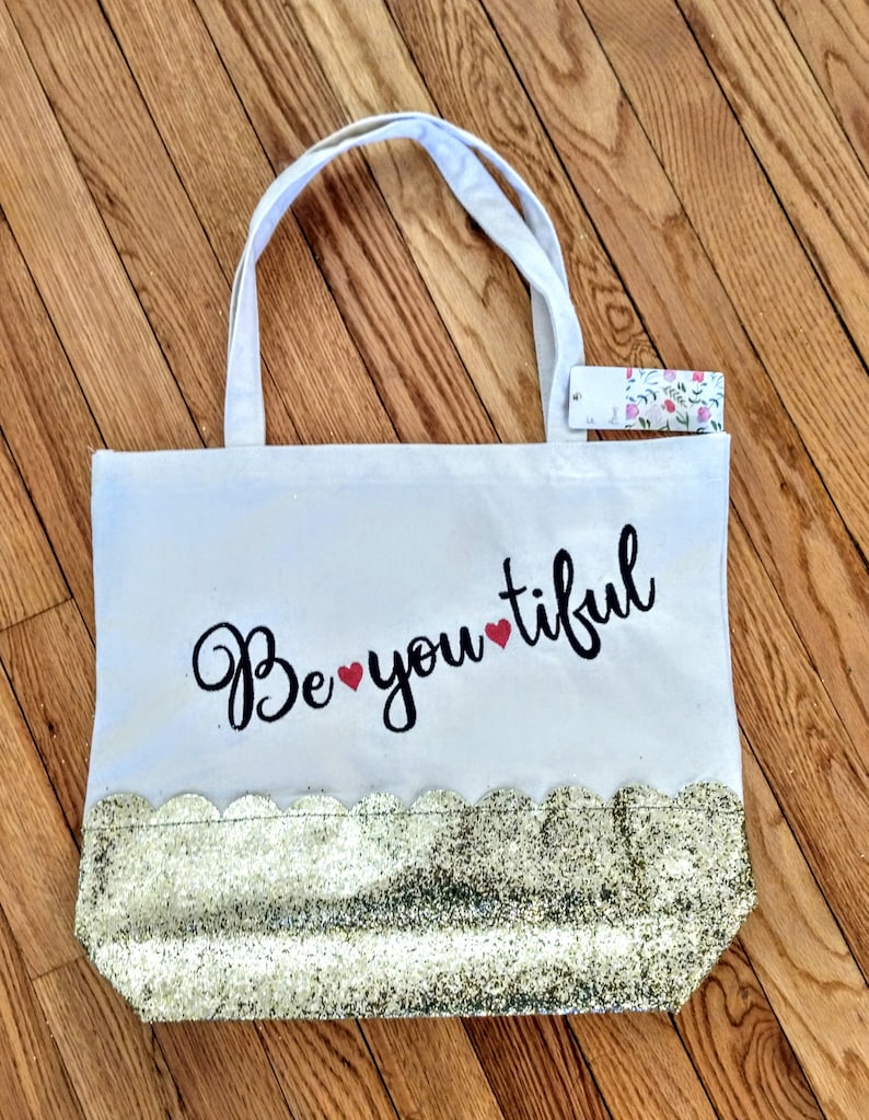 graduation gift college girl gift glitter canvas tote bag positive vibes gift Be you tiful canvas tote bag teen gift