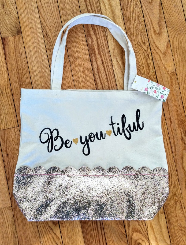graduation gift college girl gift glitter canvas tote bag positive vibes gift Be you tiful canvas tote bag teen gift