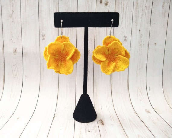 Yellow Poppy embroidered earrings,lightweight earrings,flower jewelry,birthday mother's day gift idea,original present, stainless steel hook