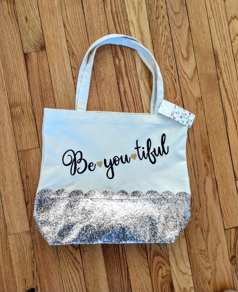 graduation gift college girl gift glitter canvas tote bag positive vibes gift Be you tiful canvas tote bag teen gift