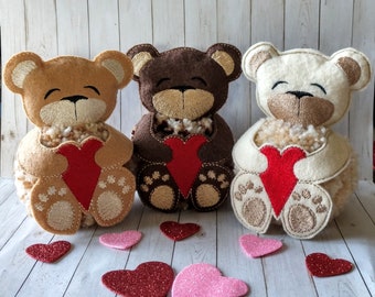 PomPom animal Bear,Valentine's day bear,Valentine' s day gift,PomPom,love bear,Valentine's day favors,Embroidery PomPom bear,Embroidery bear